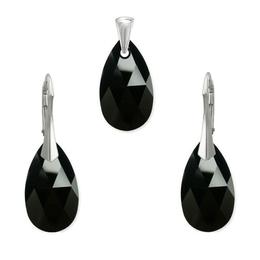 Set argint, Set Swarovski Pear Black 22mm