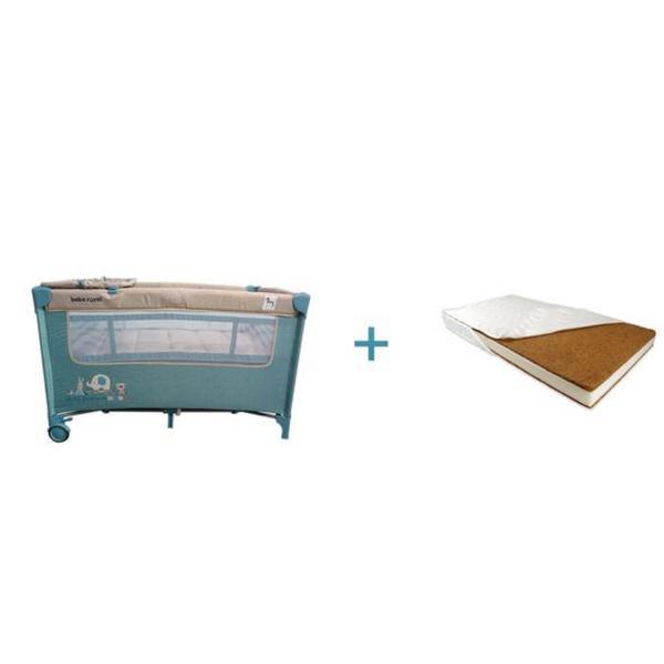 Pachet promotional Patut pliabil turcoaz beberoyal 120 x 60 cm si saltea 120 x 60 x 8 cm copii