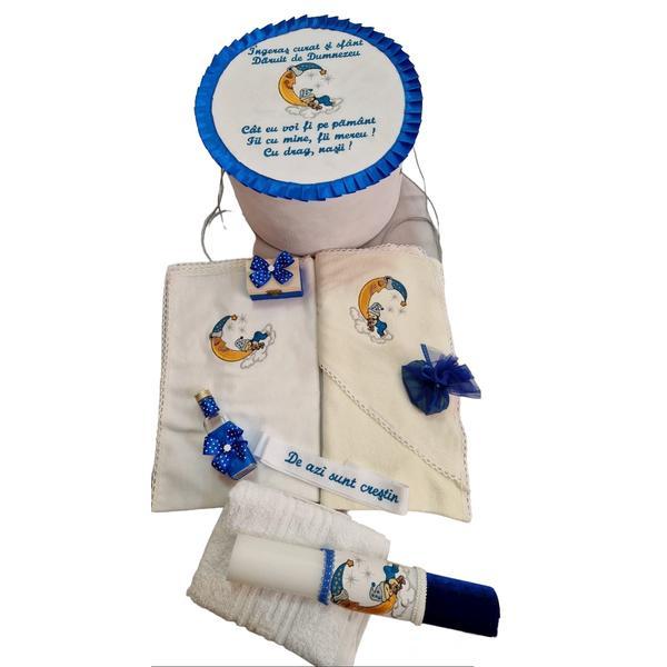Trusou botez 9 piese baietel cu luna