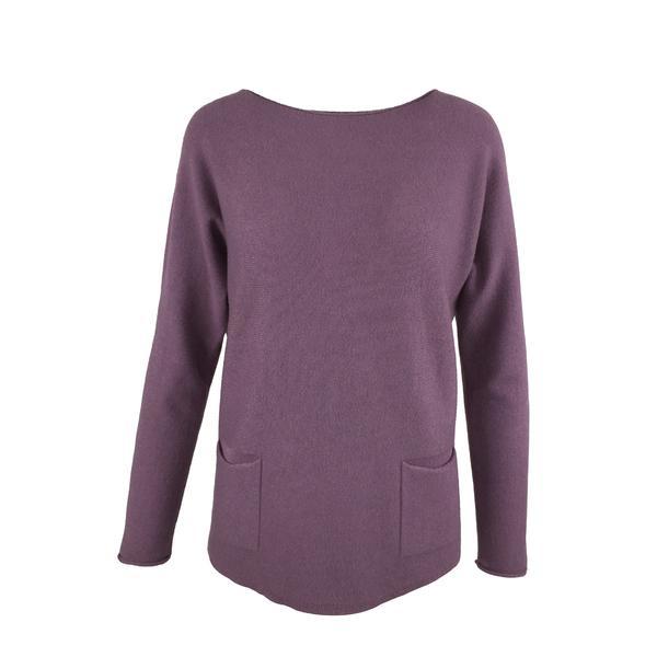 Pulover, univers fashion, tricotat, cu 2 buzunare pe fata, mov, l-xl