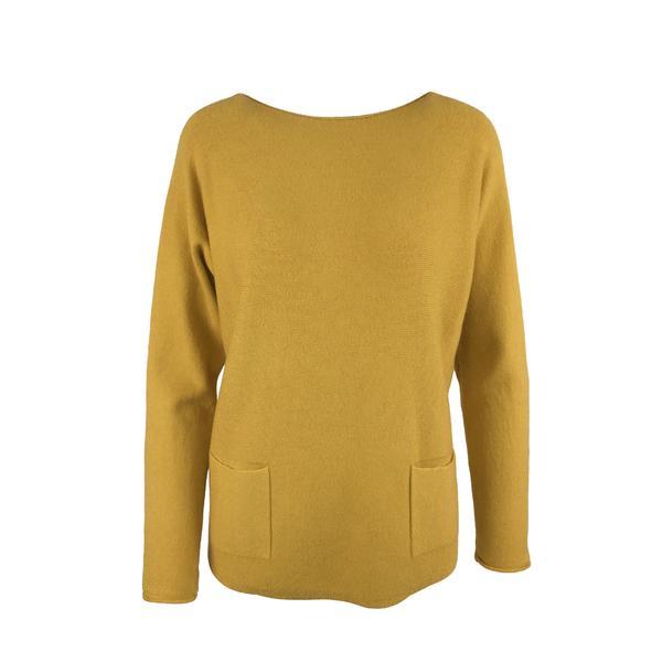 Pulover, Univers Fashion, tricotat, cu 2 buzunare pe fata, galben mustar, L-XL