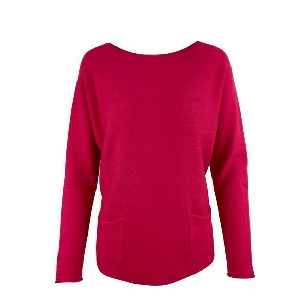 Pulover, univers fashion, tricotat, cu 2 buzunare pe fata, rosu, m-l