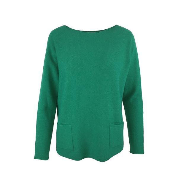 Pulover, Univers Fashion, tricotat, cu 2 buzunare pe fata, verde menta, M-L