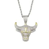 Lantisor cu pandantiv Bull Head, hip hop, argintiu, 60 cm