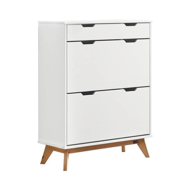 Dulap pentru pantofi borneo alb, 2 rafturi rabatabile, un sertar, lemn de pin, 101 x 33 x 80 cm