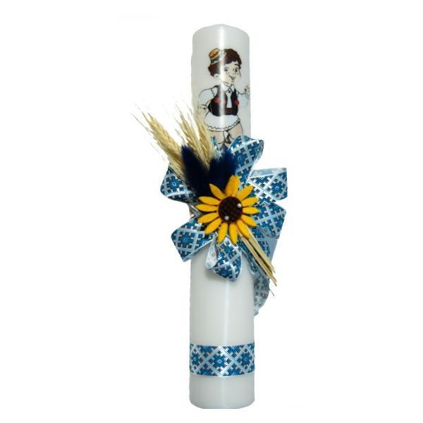 Lumanare botez, motiv traditional, pentru baiat