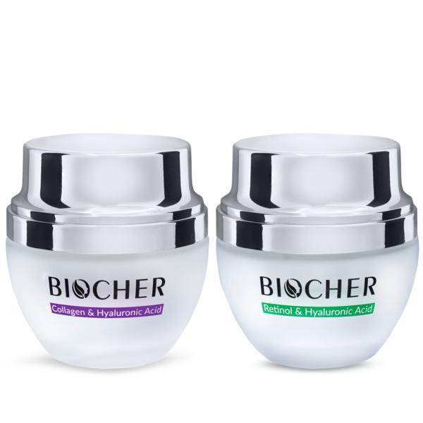 Pachet Biocher Day and Night Skin Repair, Crema Antirid hidratanta 50ml + Crema Anti-Rid, Anti-Acnee cu Retinol pentru fata 50ml