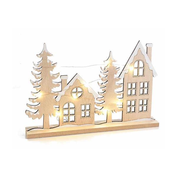 Decoratiune craciun casute natur cu led 28.5x4x19 cm