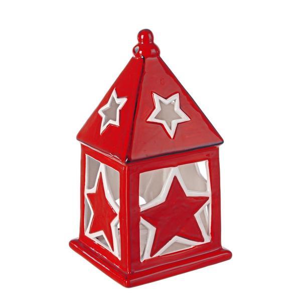 Candela ceramica rosie alba model casuta 11x11x21 cm