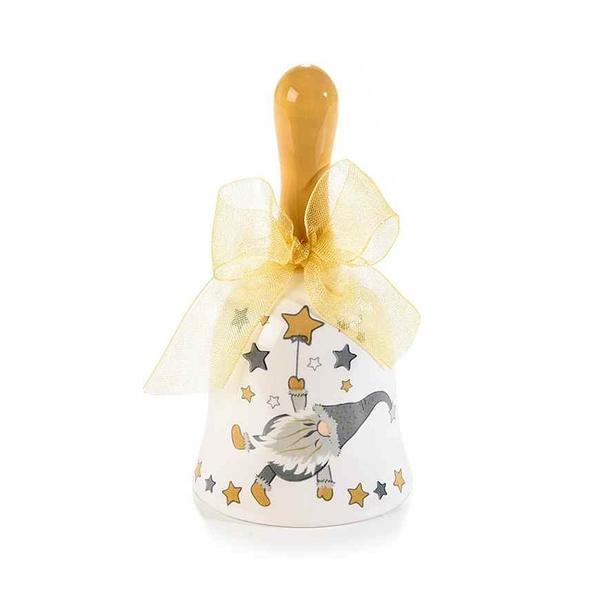 Clopotel din ceramica alba galbena model mos craciun √ò 5x10 cm