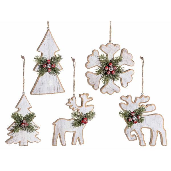 Set 5 ornamente lemn brad craciun 8x15 cm