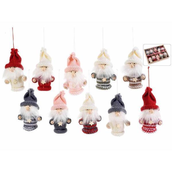 Set 10 ornamente brad din textil model mos craciun 5x4x9 cm