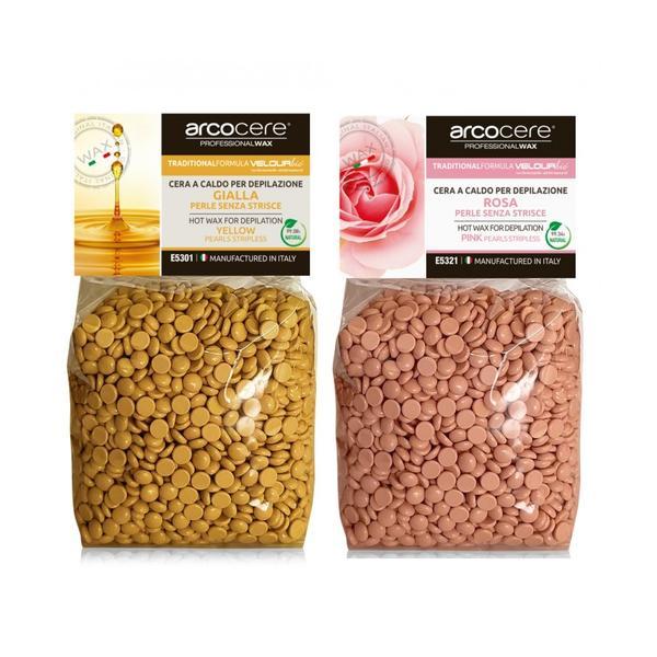 Set 5 pungi ceara profesionala traditionala elastica Arcocere 1 kg roz /galben