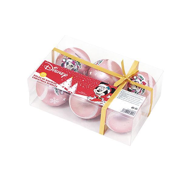 Set 6 globuri 8cm craciun minnie mouse roz