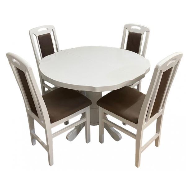 Set masa living sb fan alba plus 4 scaune sb tim alb/maro, 100x74x100/133.5 cm