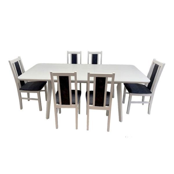 Set masa dm8 seul si 6 scaune dm14 boston alb/gri, 75x90x160/200 cm