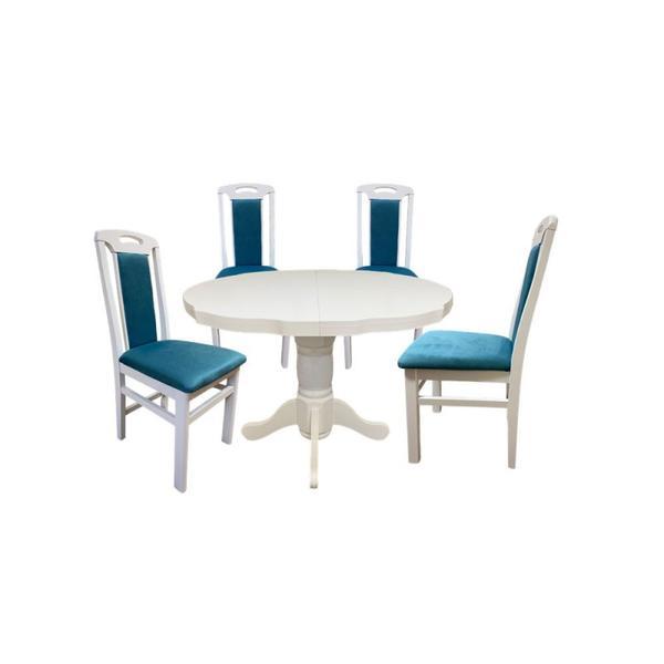 Set masa living sb fan alba plus 4 scaune sb tim alb/turcoaz, 100x74x100/133.5 cm