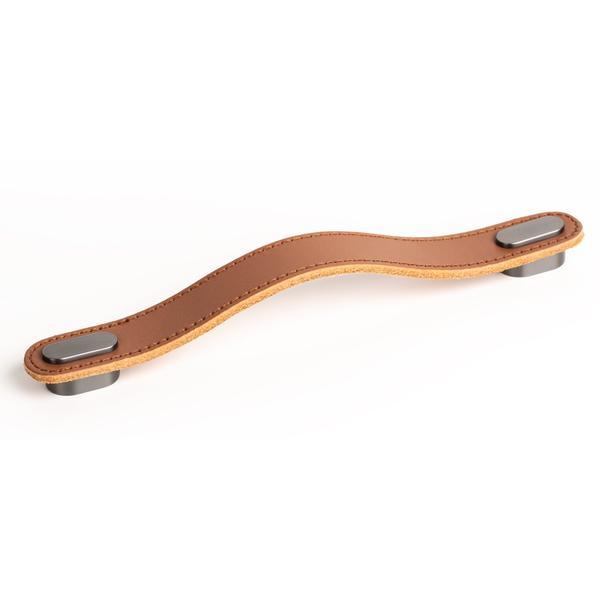 Maner Oblong din piele bej pentru mobilier, cu ornament finisaj gri periat, L197 mm