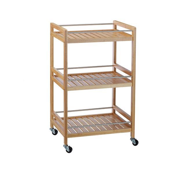 Carucior depozitare sau servire, 3 niveluri, bambus natur, h 76.5 cm