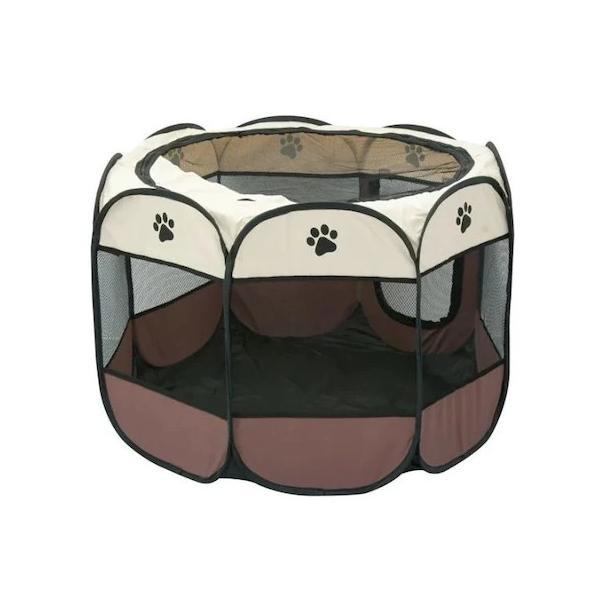 Tarc pliabil pentru caini sau pisici, maro/bej, interior/exterior, 114x114x58 cm