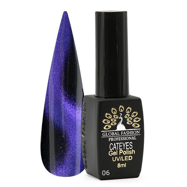 Oja semipermanenta, Global Fashion, 24D Cat Eye, 8 ml, Violet 06