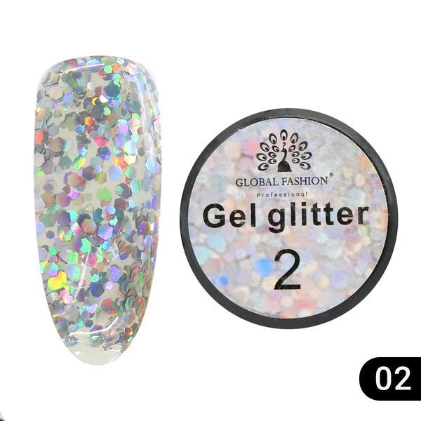 Gel color cu sclipici, Global Fashion, Glitter Gel, 5 gr, Argintiu 02 Argintiu