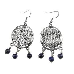 Cercei mari Floarea Vietii cu lapis lazuli, GlamBazaar