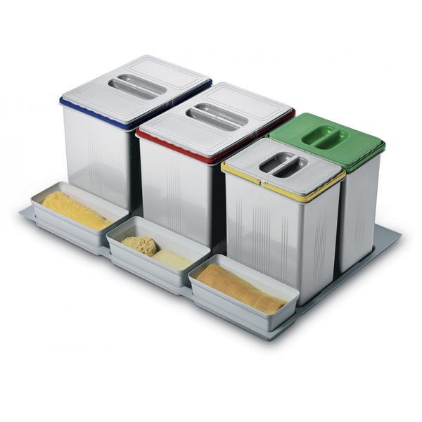 Cos de gunoi Oxa80 incorporabil in sertar, colectare selectiva, cu 4 recipiente, pentru corp de 800 mm latime H:300mm