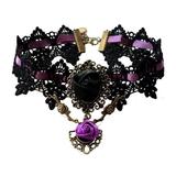 Colier tip choker dantela, Gothic Purple, marime reglabila