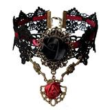 Colier tip choker dantela, Gothic Red, marime reglabila