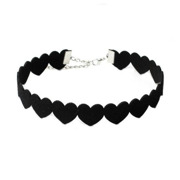 Colier choker inima, textil, culoare negru, model C2