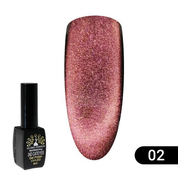 Oja semipermanenta, global fashion, cat eye 24d, 8 ml, roz 02
