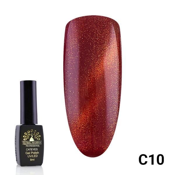 Oja semipermanenta, Global Fashion, Cat Eyes, 8 ml, Rosu 10 CAT