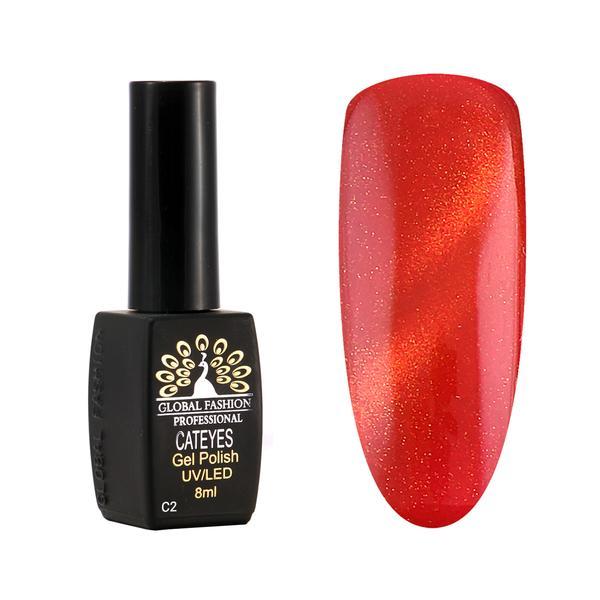 Oja semipermanenta, Global Fashion, Cat Eyes, 8 ml, Rosu 02 CAT