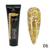 Gel UV constructie unghii, Global Fashion, Polygel color cu sclipici, 30g, Auriu 06