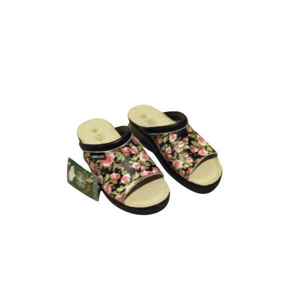 Saboti medicali dama, sanital light 1351, piele naturala, negru cu flori, 41