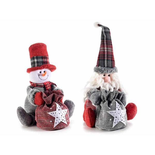Set 2 figurine craciun din textil cu sac pentru cadouri 17x9x40 cm