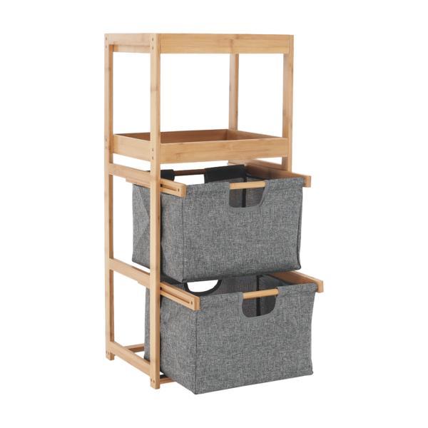 Raft lacuit bambus natur tesatura gri kelana 40x30x88 cm