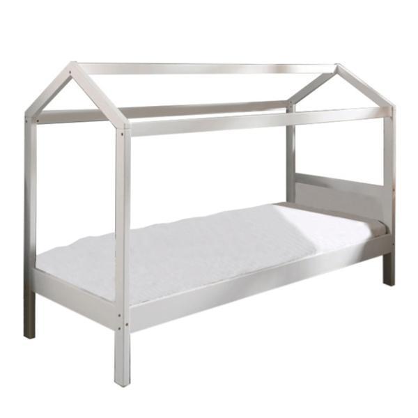 Pat montessori lemn alb pin impres 207x97x165 cm