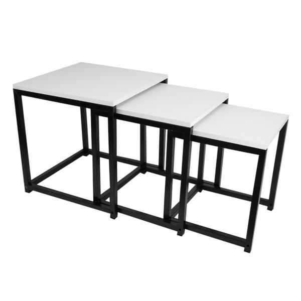 Set 3 masute de cafea alb mat negru kastler 40x40x42 cm, 35x35x39 cm, 30x30x36 cm