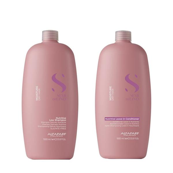 Pachet pentru Par Uscat - Alfaparf Milano Semi Di Lino Moisture Nutritive: Sampon 1000 ml + Balsam 1000 ml