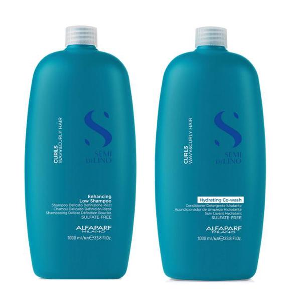 Pachet pentru Par Cret sau Ondulat - Semi di Lino Curls Hydrating Co-Wash Alfaparf Milano: Sampon 1000 ml + Balsam 1000 ml