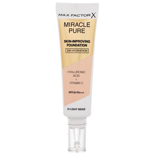 Fond de Ten - Max Factor Miracle Pure Skin-Improving Foundation SPF 30 PA+++, nuanta 32 Light Beige, 30 ml