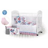 Lenjerie patut cu 7 piese si protectii laterale complete Pink station 60x120 cm