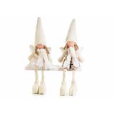 Set 2 figurine Ingeri din portelan si textil alb crem 14x9x38 cm