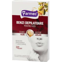 Benzi depilatoare pentru fata cu ceara alba si argan farmec, 20 buc