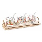Set 3 boluri din sticla cu suport lemn model Craciun 27x10x2/6 cm