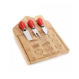 Set Craciun platou lemn si tacamuri inox servire branzeturi 20x30 cm