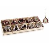 Set 40 ornamente brad din lemn natur visiniu 8x8 cm