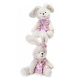 Set 2 figurine Iepurasi textil crem roz 11x11x23 cm